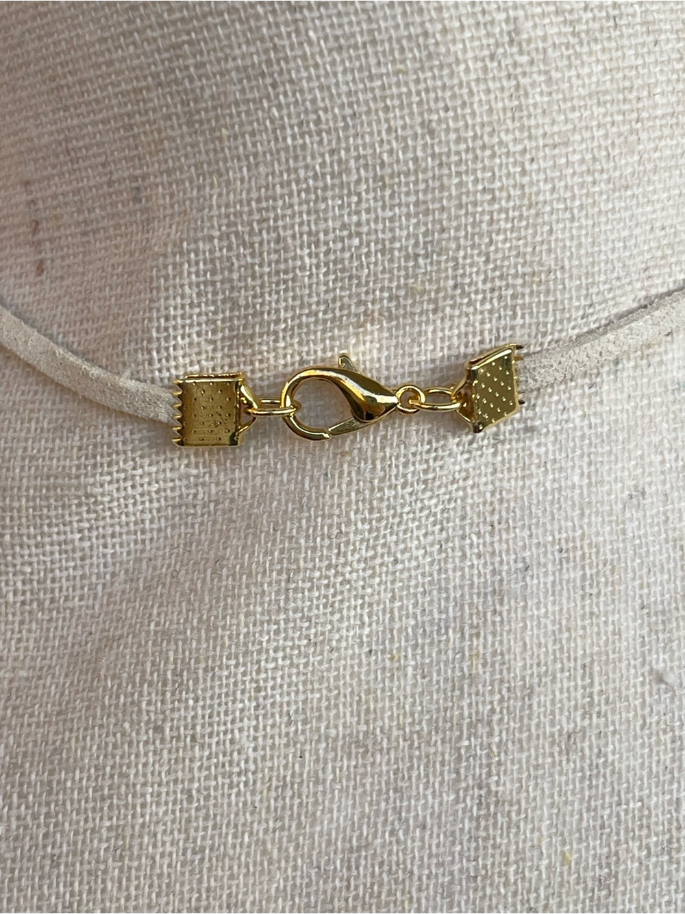 ON HOLD Jaguar Jasper Necklace on a White Suede Cord with Gold Tone Accents - Picture 3 of 4